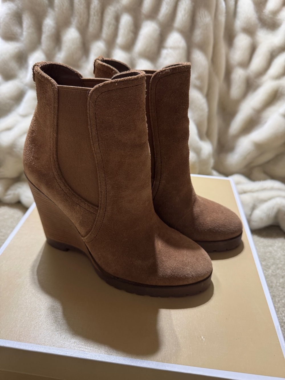 Michael Kors Brown Suede Wedge Ankle Boots